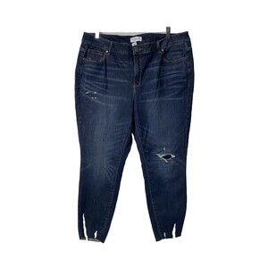 Lane Bryant Skinny Jeans Blue Womens Plus 22 Mid Rise Distressed Super Stretch